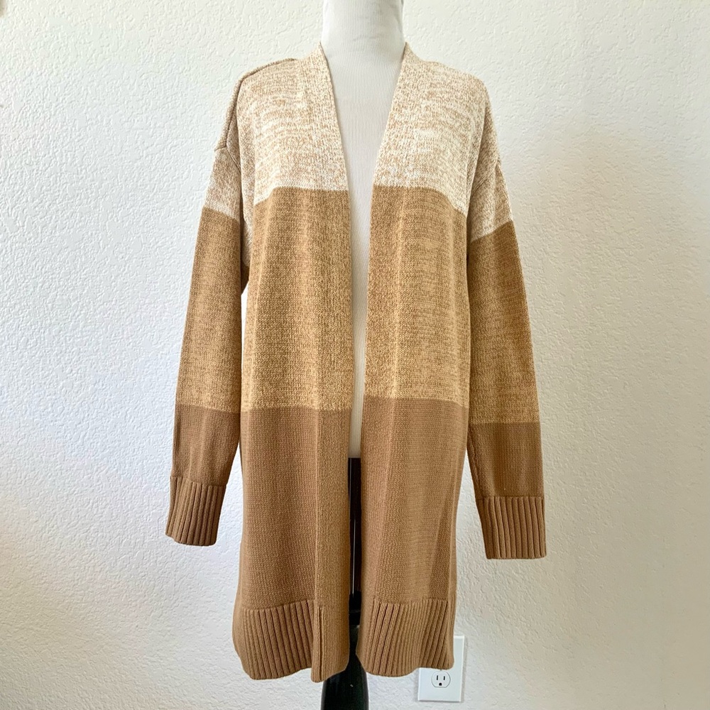 Style & Co. Women's Colorblock Cardigan - Cream and Tan